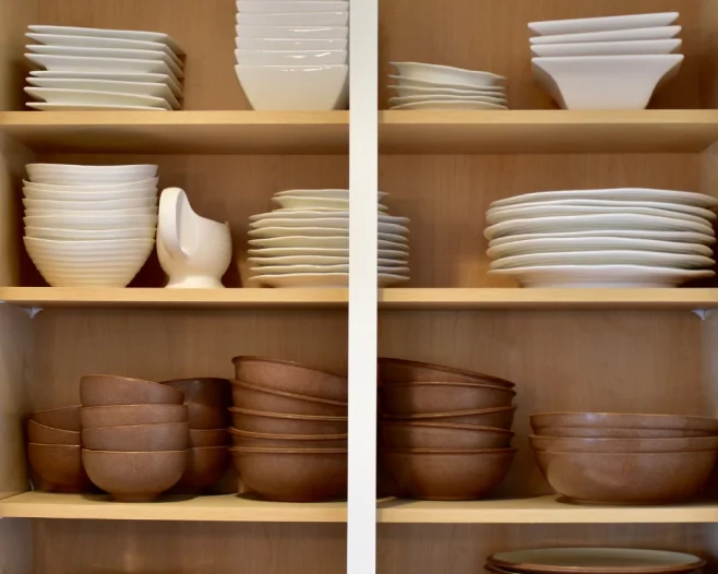 organized shelving in kitchen cabinet